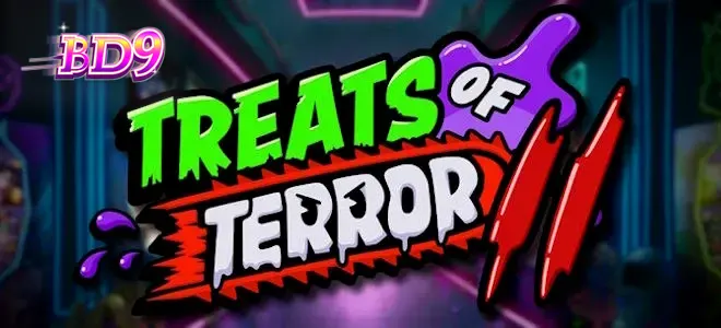 Treats of Terror II স্লট গেমের একটি দৃশ্য যেখানে জীবন্ত খাবারের চরিত্রগুলো দেখা যাচ্ছে।