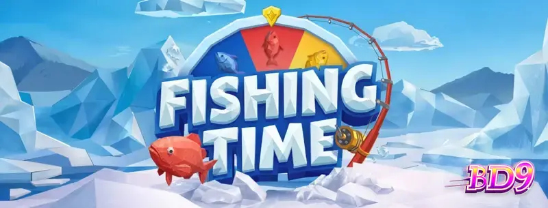 BGaming-এর ফিশিং টাইম গেমের একটি দৃশ্য যেখানে বরফের ওপর মাছ ধরার থিম ফুটে উঠেছে